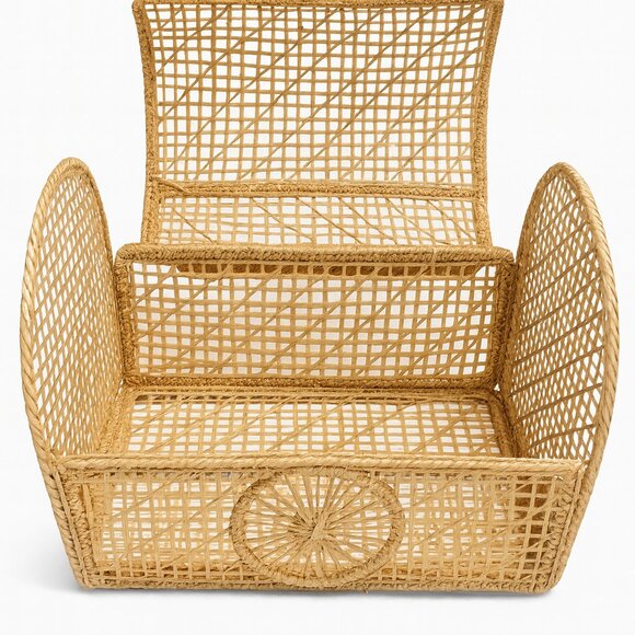 Vintage Folk Art Wicker Woven Basket Trinket Box-Boho Wicker Rattan 6x5-HD116 - Picture 1 of 8